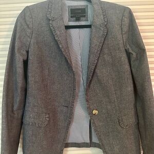 J. Crew Regent Blazer Ruffle Trim Chambray